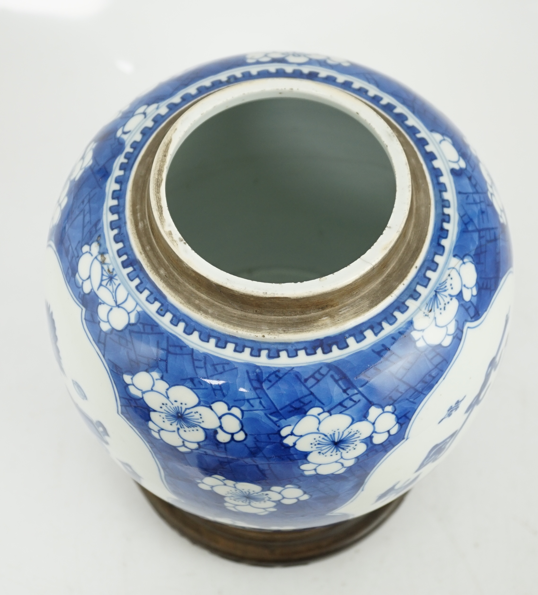 A Chinese blue and white ‘Antiques’ jar, Kangxi period, cracked